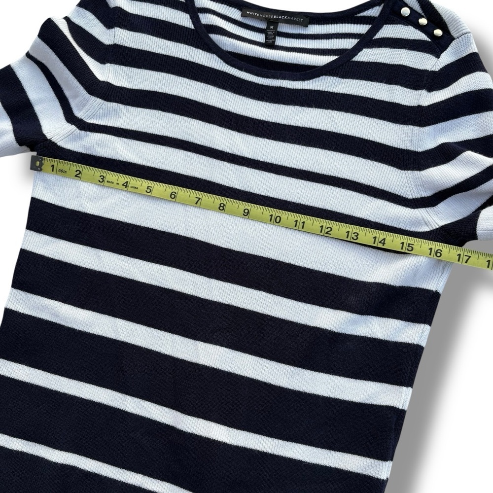 White House Black Market Navy White Stripe Ruffle Cuff Sweater Medium - Picture 9 of 9